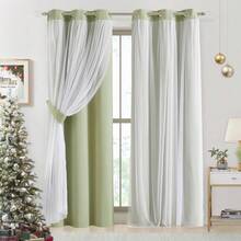 Beige 80% Blackout Curtains With Sheer Overlay, Double Layer Thermal Insulated Window Panels, 63 Inch, Living Room And Bedroom, Beige Drapes With Tiebacks, Grommet Top, 37 X 63 L X 2, Modern Home Decor - 鼠尾草綠 - 查看 9