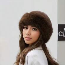1PC Elegant Women's Artificial Fur Winter Hat - Comfortable And Warm Thick Mongolian Hat, Ear Protection, Fashionable And Simple Design, Cream/Brown/White/Black, Elastic Fit, Polyester Fiber, Hand Wash Only (Plush Winter Hat) - 奶茶色 - 查看 4