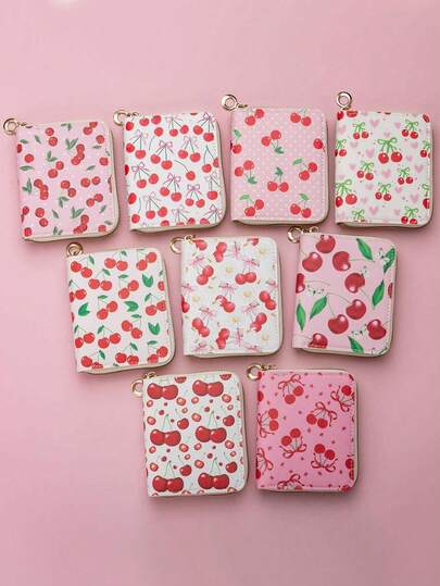 1Piece Fashion Cherry Coin Wallet Cute Bow Coin Wallet Artificial Leather Coin Wallet Women's Short Wallet Miscellaneous Storage Bag Portable Coin Wallet Travel Portable Coin Wallet Card Bag Multi Functional Storage Bag Mini Mouth Red Envelope Mini Makeup Bag Replacement Storage Bag