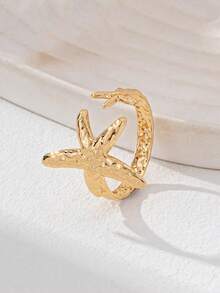 1枚女士海星戒指，金铁海星戒指，夏季假日配饰 - 金色 - 查看 4