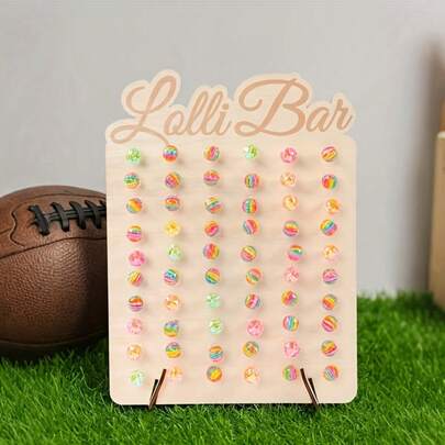 1个木制棒棒糖展示架，可放置多个棒棒糖 - 坚固耐用的仿真棒棒糖架，适合生日、婚礼、派对装饰、桌面摆件（35*26厘米） - 派对餐桌装饰，适合生日派对、迎婴派对、性别揭晓派对等场合