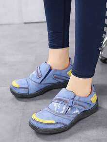 1 Pair TMA EYES Women's Colorblock Faux Zipper Decor Flat Slip-On Sneakers, Comfortable Low-Top Casual Shoes For All Seasons, Non-Slip Suitable For Holidays, Walking - Blue - View 1