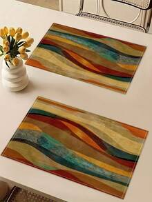 2/4/6/8件装几何图案亚麻餐垫，长方形编织日常厨房餐桌垫，适用于餐厅、派对、家居装饰