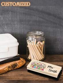 1pc Custom Premium Wooden Blackboard Eraser, Sturdy Felt Cleaner With Cute Patterns, Dust Free For Classrooms/ Glass. Ideal For Teaching, Office & Home Use. Perfect Teacher's Gift For Teacher's Day/Graduation/Back To School. - Multicolor - View 5