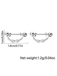 1 Đôi khuyên tai kẹp vành tai bằng thép không gỉ dành cho nữ, kiểu dáng xoắn ốc vô cực, phụ kiện xỏ khuyên hàng ngày phong cách Punk. - Bạc - Xem 5