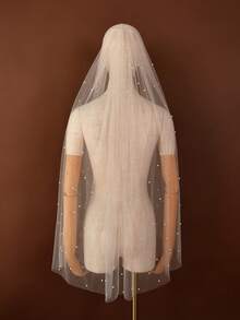 1件闪亮水钻新娘头纱，指尖长度，带发梳，适合婚礼、婚纱照、单身派对头饰、新娘配饰 - 閃粉頭紗 - 查看 8