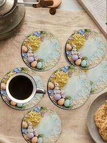 6件套可爱复活节兔子和彩蛋硅胶杯垫 - 耐用家居装饰，适用于厨房/餐厅/客厅 | 完美的复活节派对用品 - 彩色 - 查看 6