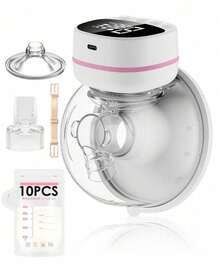 Extractor de Leche Electrico, Extractor de Leche Pantalla LCD, Sacaleches Eléctrico con 5 Modos y 15 Niveles, Bajo Ruido e Indoloro, Extractor de Leche Portátil, Equipado con funda antipolvo y correa de hombro auxiliar + 10 bolsas de leche de 150 ml, Perfecta Regalo Para Madre Novicia - Blanco - Ver 1