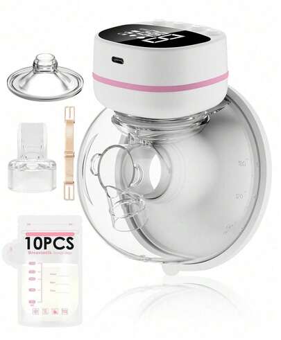 Extractor de Leche Electrico, Extractor de Leche Pantalla LCD, Sacaleches Eléctrico con 5 Modos y 15 Niveles, Bajo Ruido e Indoloro, Extractor de Leche Portátil, Equipado con funda antipolvo y correa de hombro auxiliar + 10 bolsas de leche de 150 ml, Perfecta Regalo Para Madre Novicia