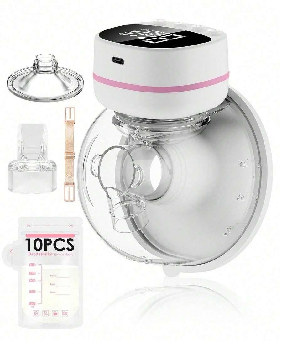 Extractor de Leche Electrico, Extractor de Leche Pantalla LCD, Sacaleches Eléctrico con 5 Modos y 15 Niveles, Bajo Ruido e Indoloro, Extractor de Leche Portátil, Equipado con funda antipolvo y correa de hombro auxiliar + 10 bolsas de leche de 150 ml, Perfecta Regalo Para Madre Novicia - Blanco - Ver 1