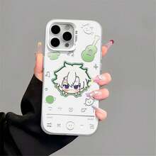 Chibi Characters Phone Case For  14/15/16 - Shockproof Cover, Cute Music-Themed Mitsuri/Obanai Anime Graphic Design - Gris - Ver 5