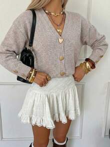 Áo khoác cardigan dệt kim cổ chữ V cài nút hình trái tim SEREN dành cho nữ, màu đen, dáng rộng, thích hợp cho ngày Valentine. - Lạc đà - Xem 6