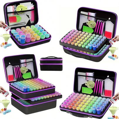 30/60/120/240 Slots Diamond Painting Storage Box, Includes 5D Diamond Art Accessories & Tool Kit, Shock-Proof Container, Suitable For Jewelry Beads, Rings, Pendants, Rhinestones (Purple)