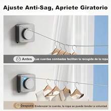 Tendedero Retráctil de 4.2M Cable de Acero Inoxidable Montado en la Pared Elasticidad Ajustable Carga Máxima de 20KG Adecuado para Uso en Interiores y Exteriores Gris - blanco - Ver 2