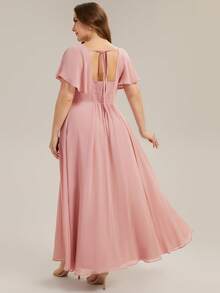 EVERPRETTY Elegant Chiffon Lantern Sleeve Pink Bridesmaid Dress, Wedding Guest Dress - Dusty Pink - View 5
