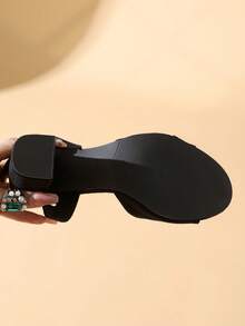 女士搭扣设计时尚日常穿搭高跟凉鞋 - 黑色 - 查看 7