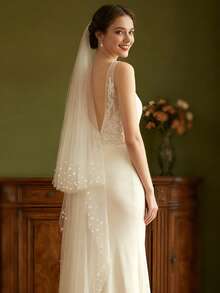 1 pièce Voile de mariée perlé à double couche, tulle de haute qualité doux, longueur cathédrale voile de mariage Waltz - A - Voir 6