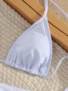 Xinshengyuan 3pcs/Set European And American Fashion,New Year's,Valentine's Day Costumes,Detachable Swimwear Pad,Cute Casual Halter Neck Backless Drawstring Bikini Set With Hibiscus Floral Print And Sheer Top,Luxury Sexy Elegant Slimming Seaside Beach Party ,Pleated Briefs Pants With Drawstring On The Side,Stylish Swimwear. - Multicolor - View 3