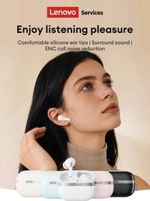 Lenovo LE238 Elegant Bluetooth Headphones, Half In-Ear, Large Dynamic Driver, High-Quality Surround Sound, Low Latency For Gaming & Music, Microphone, Silicone Earbuds, Wireless, Compatible With Apple, Android Smartphones, Computers, Holiday Gift - Beige - View 3