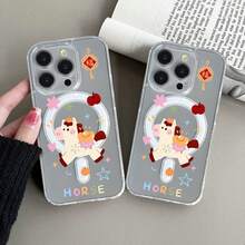 Cartoon horse phone case suitable for  17 16 16E 15 14 13 12 11 Pro Max 17 Air 16 Plu Transparent magnetic suction is simple and elegant, easy to charge, and acrylic material has a better hand feel - SKU1-1549WXcaballo de dibujos animados - Ver 5