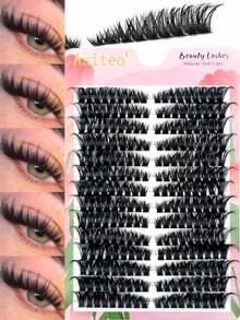 Asiteo 252pcs D-Curl 80D Cat Eye Cluster False Eyelashes, Elongated Fluffy & Voluminous Individual Lashes, Reusable, Create Dramatic Eid Makeup - D - View 2