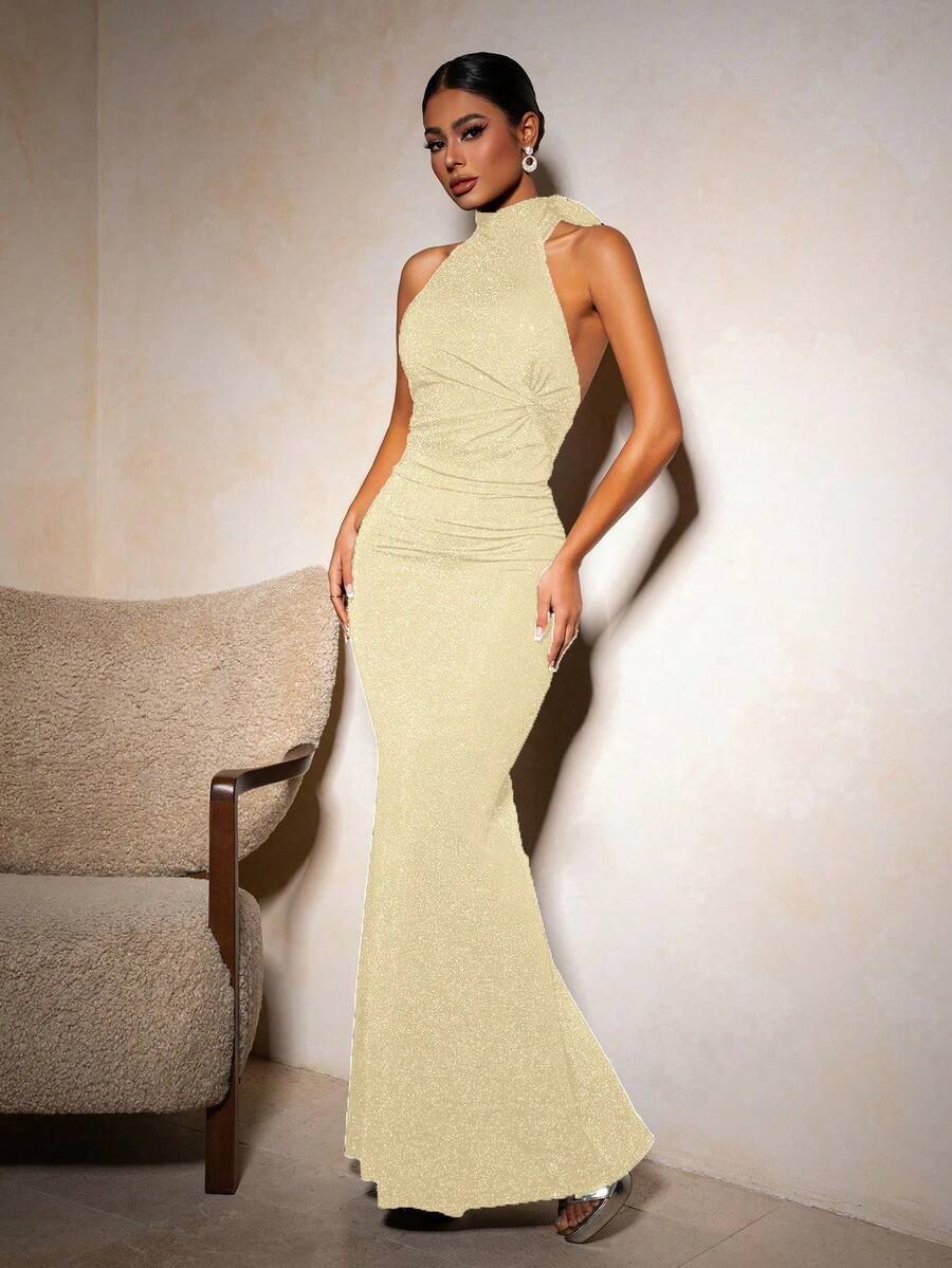 Đầm maxi đuôi cá đính sequin cổ yếm màu đen mới của Persoshow dành cho nữ, váy dạ hội gợi cảm và thanh lịch, thiết kế xếp ly tôn dáng, phù hợp cho khách dự đám cưới, các dịp trang trọng, kỳ nghỉ, tiệc tùng, ngày Valentine, lễ hội âm nhạc.