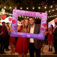 1个PVC创意心形相框，手持充气相框，节日装饰，派对/婚礼装饰道具，礼品 - 彩色 - 查看 8