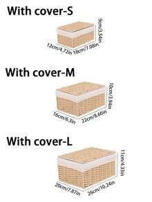 1pc/3pcs Woven Storage Basket, Desktop Covered Storage Basket, Handmade Woven Storage Basket, Desktop Snack Storage Box, Living Room Toy Storage Box, Key And Miscellaneous Storage Basket, Cosmetic Storage Basket, Home Organization And Storage Items For Kitchen, Bathroom, Bedroom, Living Room, Dorm, Office Desk, Home Decor Accessories - Khaki - View 12