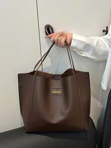 2pcs/Set Solid Color Small Shoulder Tote Bag & Clutch Wallet, PU Leather Material Suitable For Girls, Women Shopping, Work Commute And Daily Use - Coffee Brown - View 5