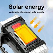 Linterna LED súper brillante, linterna solar, linterna recargable por USB, linterna táctica COB, linterna de largo alcance, luz para pesca y camping, equipo de camping - Negro - Ver 10