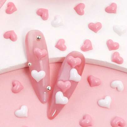 50 chiếc phụ kiện trang trí móng tay hình trái tim nhỏ xinh, thích hợp cho thiết kế móng tay ngày Valentine, phụ kiện móng tay và đá trang trí móng, phối màu trắng và đỏ tía, rất đáng yêu.