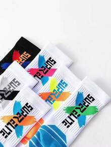 1/2 Pair Men's Crew Socks, Towel Bottom Sports Socks For Running, Basketball, Football, Versatile & Suitable For Sports - Multicolor - View 5