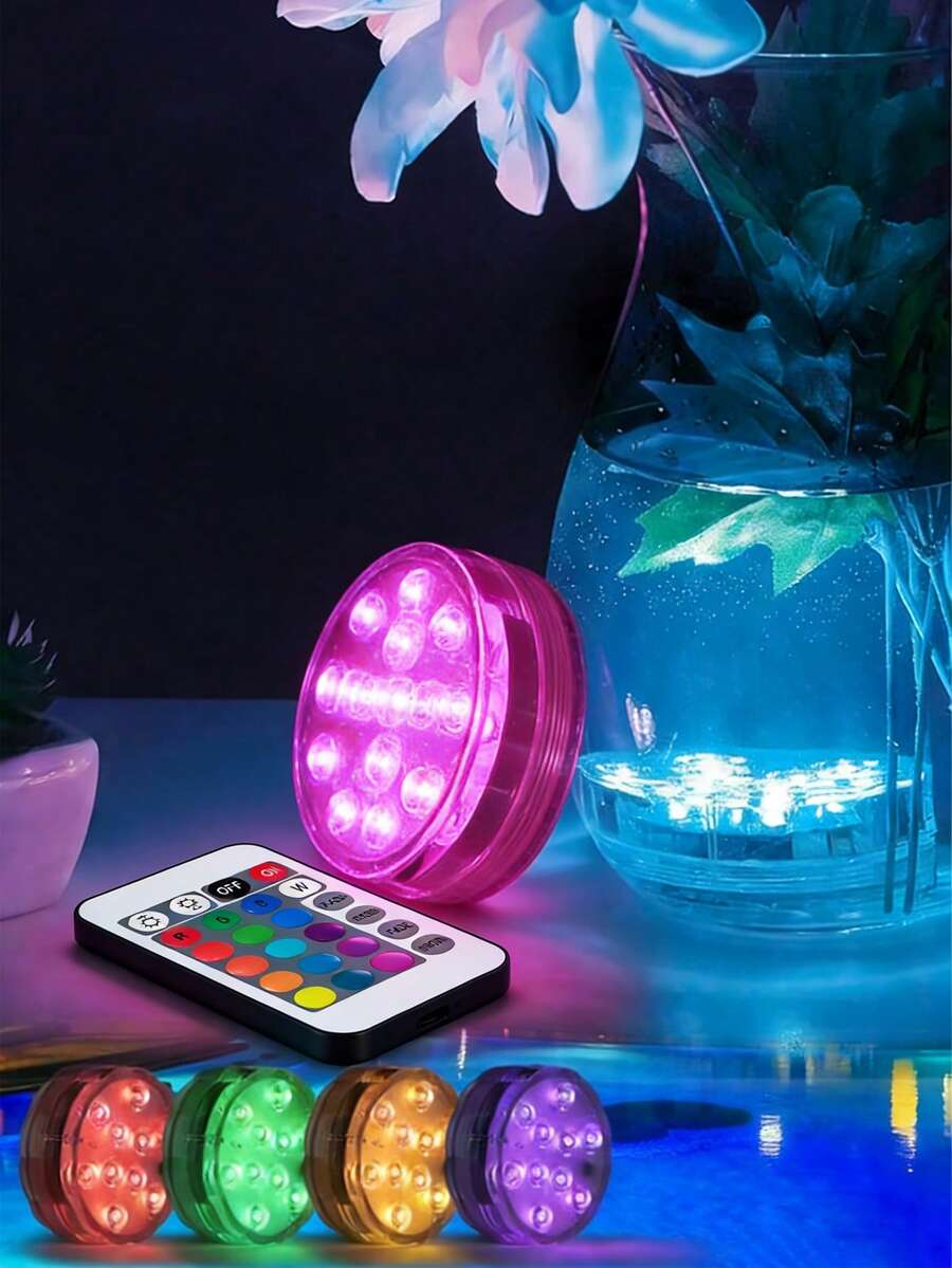 1个LED灯，水下灯，泳池灯，户外水下夜灯，IP68多色灯。适用于浴缸、花园、池塘、喷泉、水疗中心、万圣节派对装饰、游泳池用品、无线水下灯、LED防水变色夜灯、RGB七色潜水灯、氛围灯、游泳池灯、鱼缸灯、花瓶灯、浴缸灯、水生植物增强灯、漂浮水灯、防水LED灯、16色遥控变色水下灯，适用于游泳池、水族箱、花瓶、浴缸、热水浴缸和派对装饰。