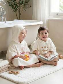 Khăn choàng tắm có mũ trùm đầu cho trẻ em, mềm mại và không rụng lông, có thể mặc như áo choàng tắm, áo choàng có mũ cho trẻ sơ sinh, khăn choàng thêu cá nhân hóa. - Nhiều màu - Xem 4