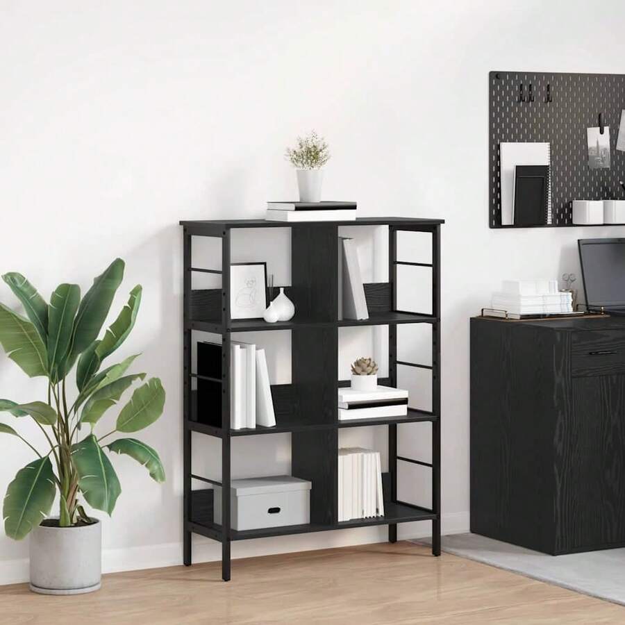 vidaXL Regal, Schwarzeiche, 82 x 32 x 112 cm, Holzwerkstoff - Schwarz - Übersicht 1