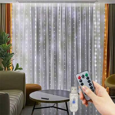 8-Function LED Curtain Lights, USB Powered Fairy Lights With Remote Control, Suitable For Wedding, Birthday Party, Holiday Decoration, Bedroom Window, Living Room, Valentine's Day, Eid, Easter, Mother's Day, Christmas, Camping