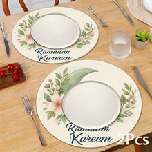 2pcs/4pcs/6pcs Silica Gel Placemat With Moon & Islamic Lantern Pattern, Islamic Festival Gift, Arabic Style Festival Decor, Suitable For Dining Table, Coffee Bar, All Season Decoration, Washable Placemats, Room Decor, Coasters, Drain Mats, Kitchen Dining Table Mats, Indoor Outdoor Party Decor, Home Decor, Ideal Gift - Multicolor - View 14