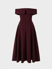Solid Color Elegant Backless Off Shoulder Dress, Suitable For Wedding, Party, Dating, Formal Occasions Summer - Burgundy - View 9