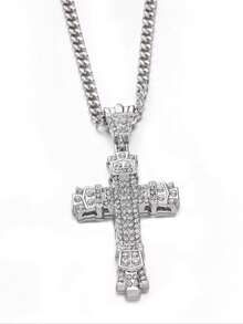 1 chiếc dây chuyền mặt thánh giá dành cho nam, phong cách Hip Hop, mặt dây chuyền pha lê sang trọng. - vàng - Xem 10