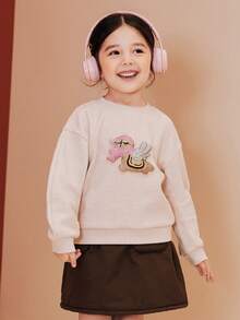 mini bala Unisex Young Girl Fleece-Lined Sweatshirt Cute Art Graphic Cozy Winter New Year Pullover Top - Pink - View 2