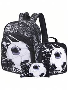 3 PiecesBackpack Set With Dinosaur/Football/Astronaut Themes, Includes Handbag, Pencil Case And Storage Bag - Durable Polyester Material, Lightweight And Fashionable, Mixed Color Design - Multicolor - View 10