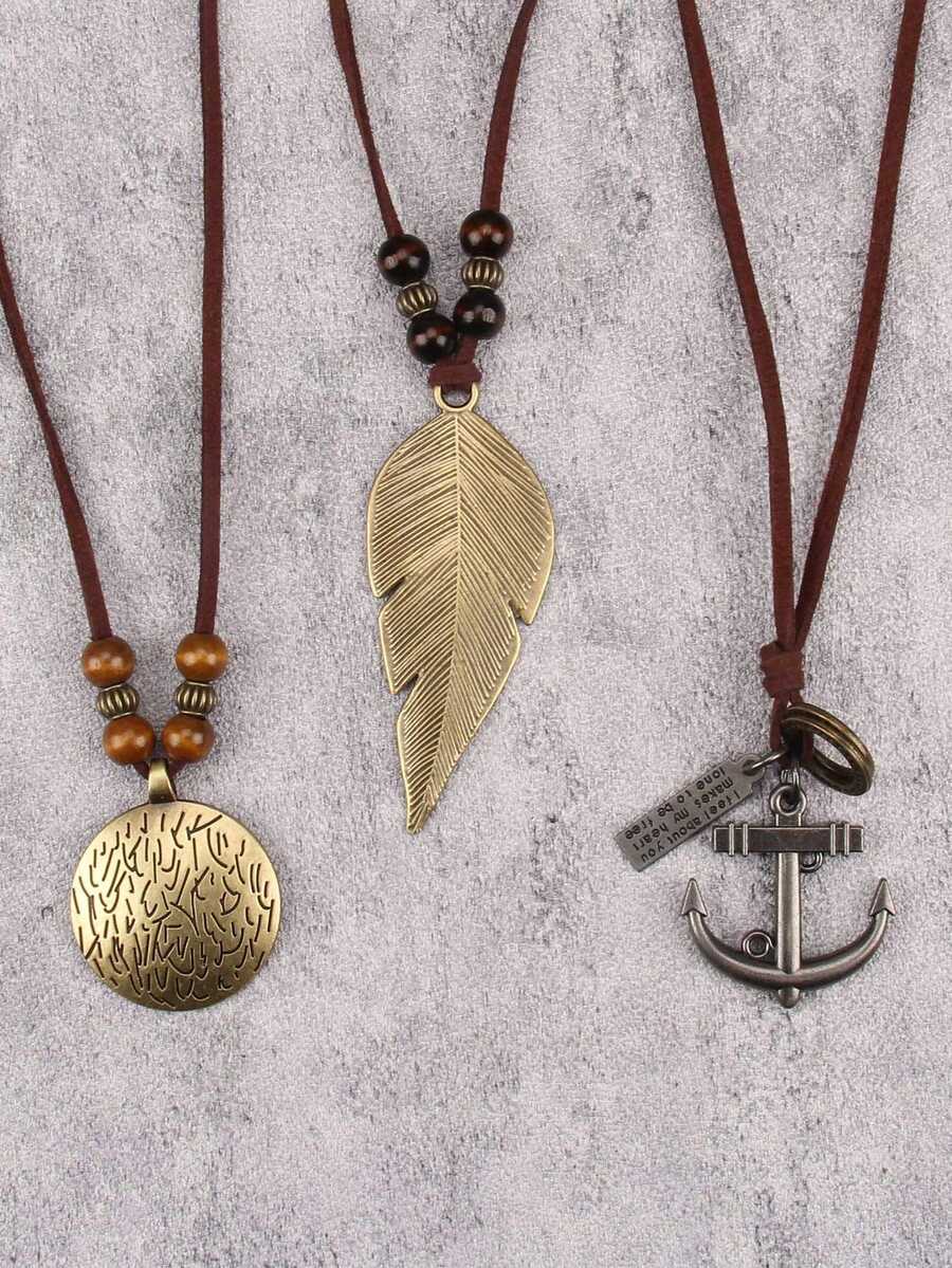Conjunto de collar de tres piezas, moderno collar largo con colgante de ancla, gargantilla con patrón de zodíaco a rayas simple y versátil, accesorio de festival de música, regalo de San Valentín o regalo de cumpleaños para novio/novia o amigo. - elementos múltiples - Ver 1