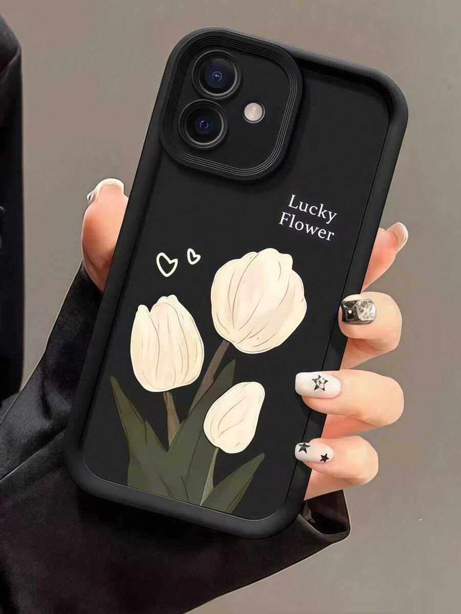 1pc Gradient Frame Dopamine Matte Lucky Tulip Heart Soft Phone Case, Minimalist Design, Cute Cartoon Style, Perfect Protection For Compatible With Honor X7/Compatible With Galaxy A56 5G/Compatible With Infinix Smart 8/Compatible With Infinix Hot 40/Transsion Spark 30C/Spark Go 2024/Compatible With Redmi Note 14 5G/ Compatible With Moto E22/E22i/Compatible With OPPO A54,International Version, Not The Domestic Version - Black - View 1