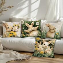 4件套春季复活节蒲公英兔子图案抱枕套，单面印花桃绒涤纶材质，45*45厘米，适用于现代布艺沙发室内装饰、派对装饰、礼品 - 彩色 - 查看 7
