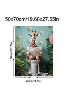 1张趣味长颈鹿浴室墙面艺术海报，热带植物装饰，送给朋友的理想礼物，卧室艺术画，客厅装饰，办公室装饰，浴室装饰，墙面挂饰，家居装饰，房间装饰，帆布墙画，海报，带框墙画，可选画框 - 彩色 - 查看 13