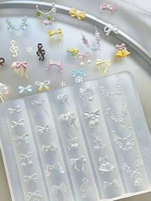 1个可爱美甲模具，包含蝴蝶结、雪花、链条、动物园动物、帽子、音符、铃铛，3D美甲装饰DIY透明硅胶模具 - 無色 - 查看 2