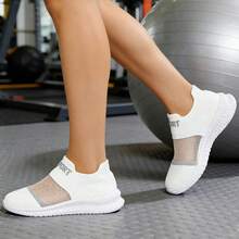 Women White Transparent Colorblock Casual Breathable Sneakers Street Style Low Top Skateboard Shoes, Comfy Non-Slip Lace Up Casual Sneakers For Outdoor Activities - trắng - Xem 6