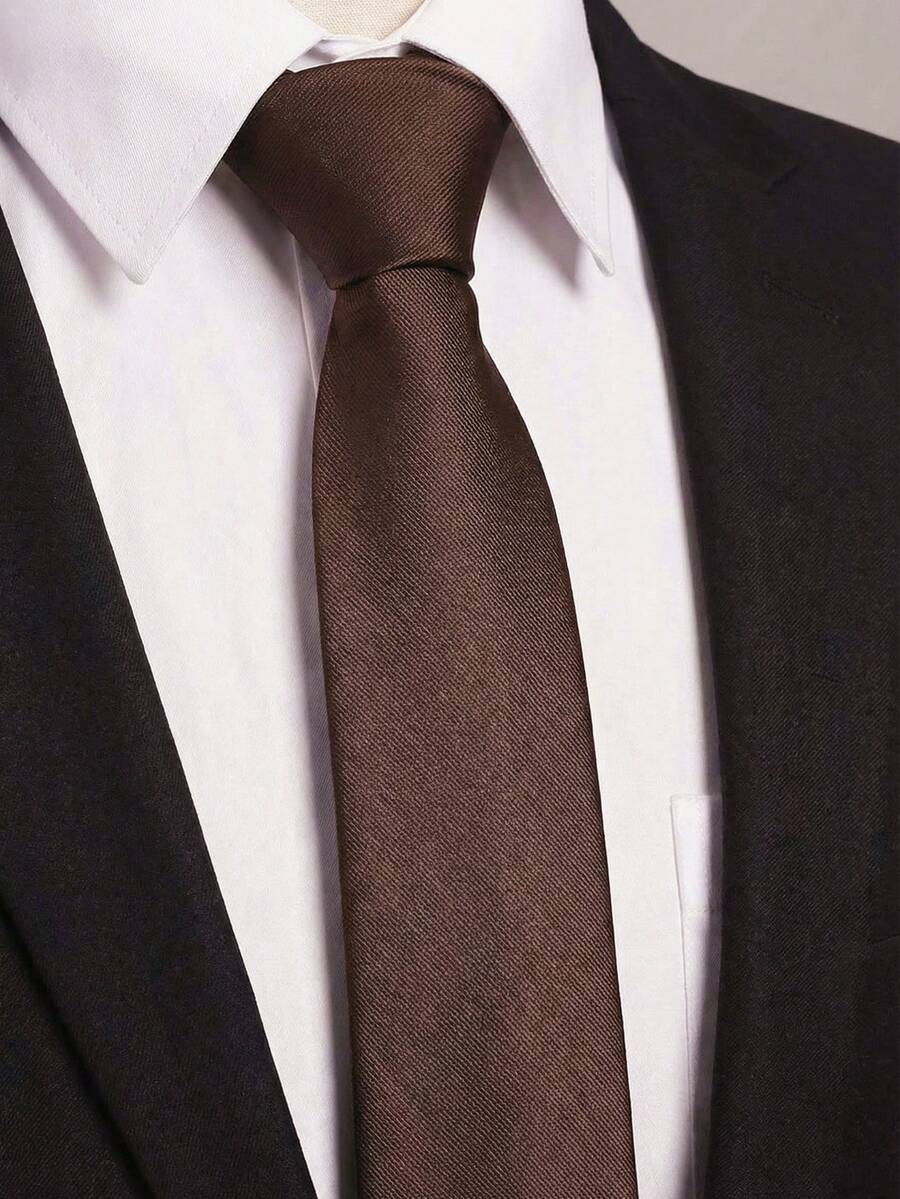 1pc Men's Solid Brown Striped Lightweight Necktie, Suitable For Business, Banquet, And Daily Wear