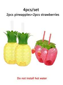 4/1pc-500ml/16.91 Oz Pineapple And Strawberry Shaped Drink Cups ,Hawaii Sippy Cup Cartoon Fruit Straw Cups Party Sippy Cup Strawberry And Pineapple Shaped Cup , Drink Cups With Straw And Strawberry Pendant Beverage Juice Mug For Party Strawberry Drinking - Multicolor - View 14