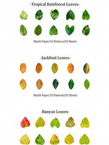 50pcs Beautiful Artificial Leaves, Art Stationery Stickers Back To School, Suitable For Postcard Making, Gift Wrapping Stickers, Bookmarks, Gift Making Sticker Tapes, Tape Diaries And Scrapbooks - Multicolor - View 7